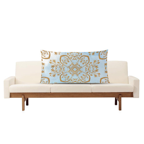 Gold and blue flourish ornament mandala Rectangle Pillow Case 20"x36"(Twin Sides)