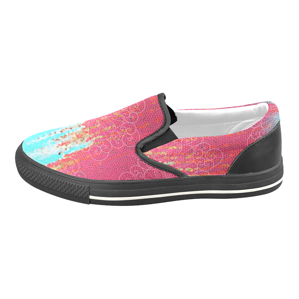 Abstract in Pink & Blue with Mandala by ArtformDesigns Women's Unusual Slip-on Canvas Shoes (Model 019)