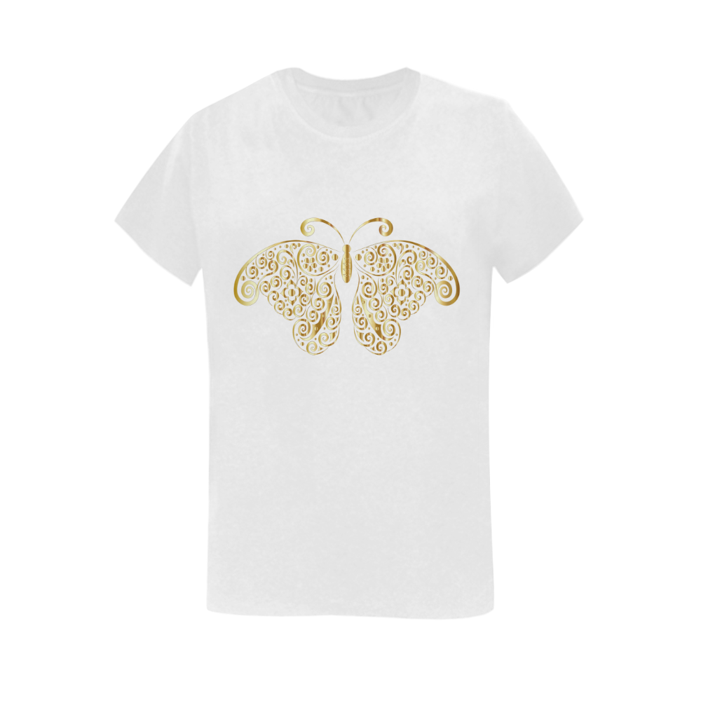 Golden Butterfly on White Women's T-Shirt in USA Size (Two Sides Printing)