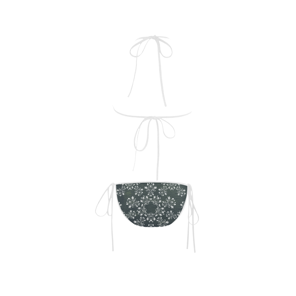 White and gray Flourish ornament mandala design Custom Bikini Swimsuit