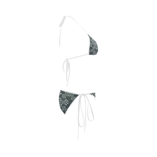 White and gray Flourish ornament mandala design Custom Bikini Swimsuit