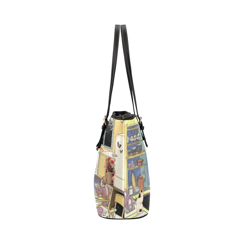 The dinner is ready Leather Tote Bag/Large (Model 1651)