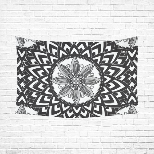 Black and white mandala Cotton Linen Wall Tapestry 90"x 60"