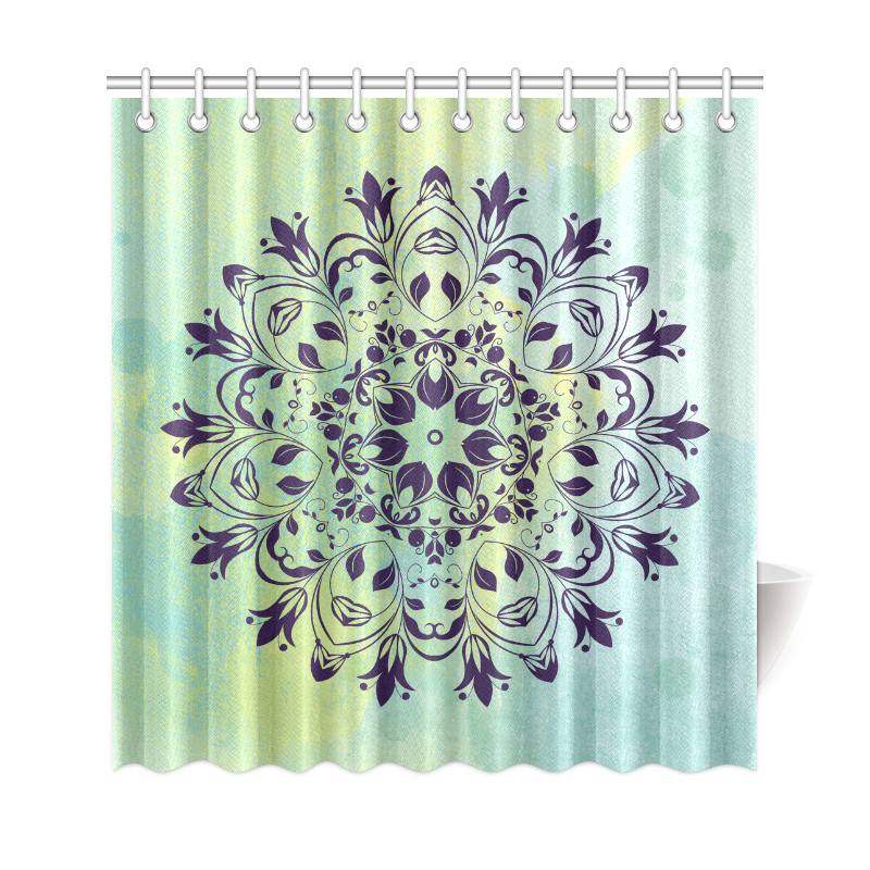 Flourish purple and blue watercolor mandala Shower Curtain 69"x72"