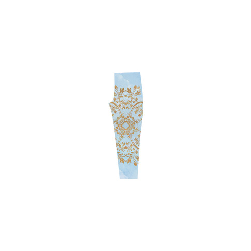 Gold and blue flourish ornament mandala Capri Legging (Model L02)