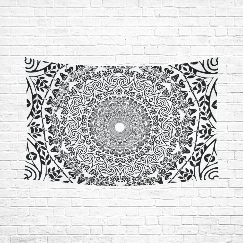 Deep black and white  mandala Cotton Linen Wall Tapestry 90"x 60"
