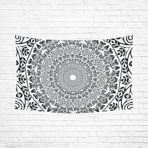 Deep black and white  mandala Cotton Linen Wall Tapestry 90"x 60"