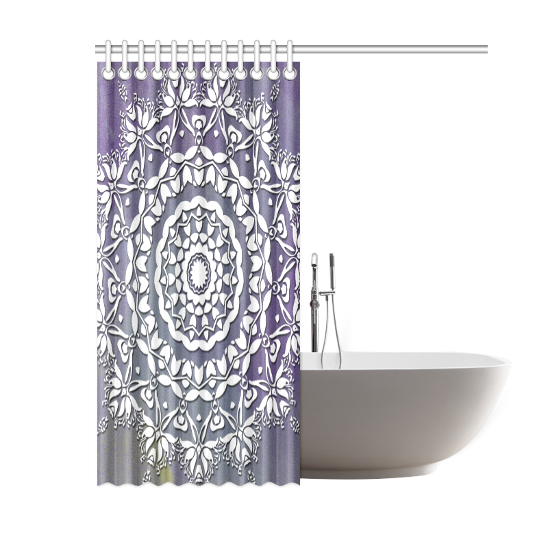 Floral watercolor Violet and white mandala Shower Curtain 60"x72"