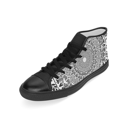 Deep black and white  mandala Men’s Classic High Top Canvas Shoes (Model 017)