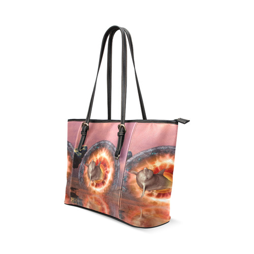 Dolphin jumping by a gate Leather Tote Bag/Small (Model 1640)