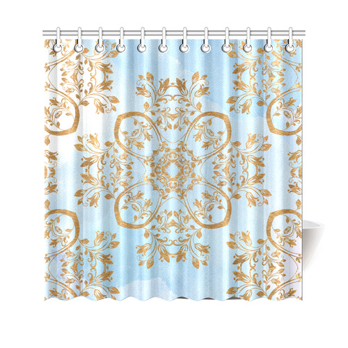 Gold and blue flourish ornament mandala Shower Curtain 69"x70"