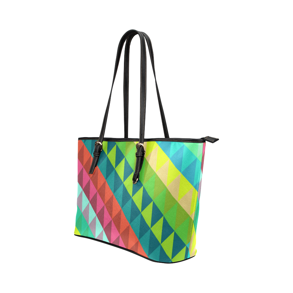 Cool Colorful Geometric Abstract Pattern Leather Tote Bag/Small (Model 1651)