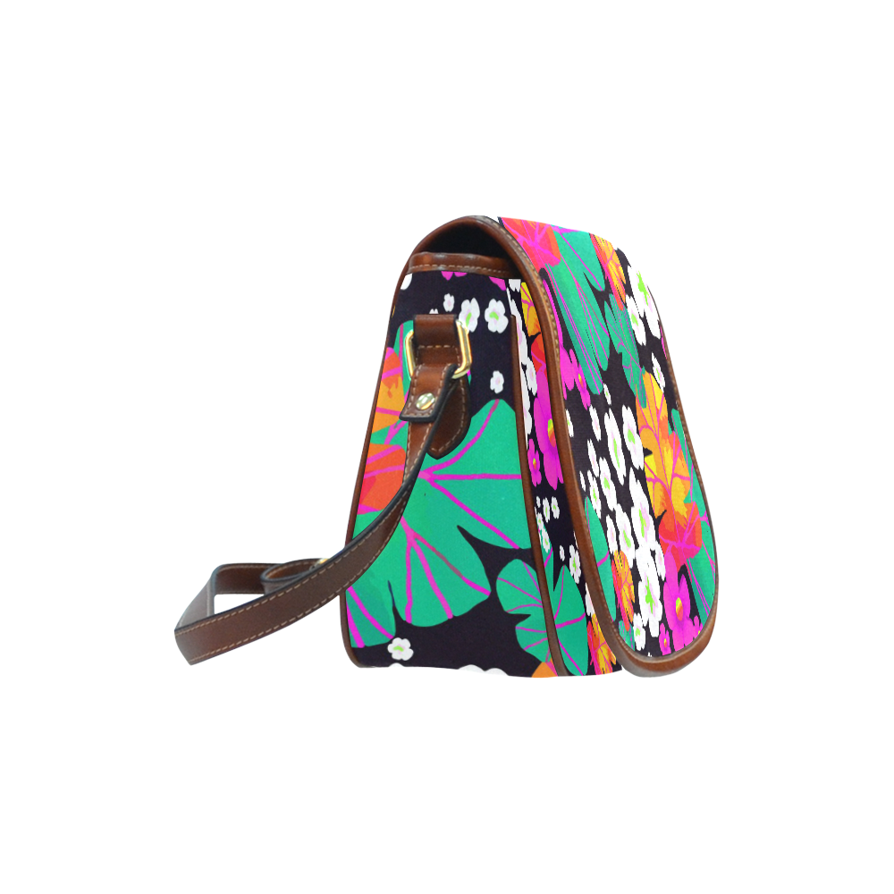 Japanese Colorful Floral Pattern Saddle Bag/Small (Model 1649) Full Customization