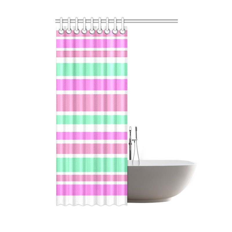 Pink Green Stripes Pattern Shower Curtain 48"x72"