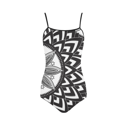 Black and white mandala Strap Swimsuit ( Model S05)