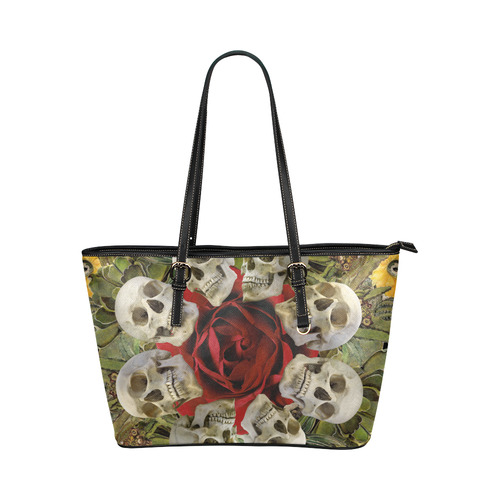 Western skulls Leather Tote Bag/Small (Model 1651)