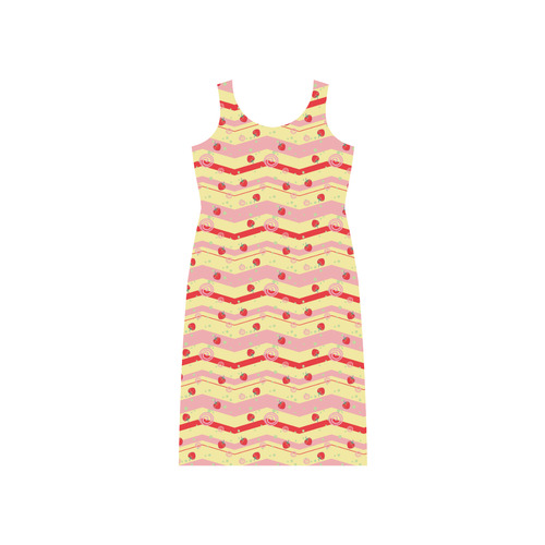 Bright Strawberry Swirl Chevron Pattern Phaedra Sleeveless Open Fork Long Dress (Model D08)