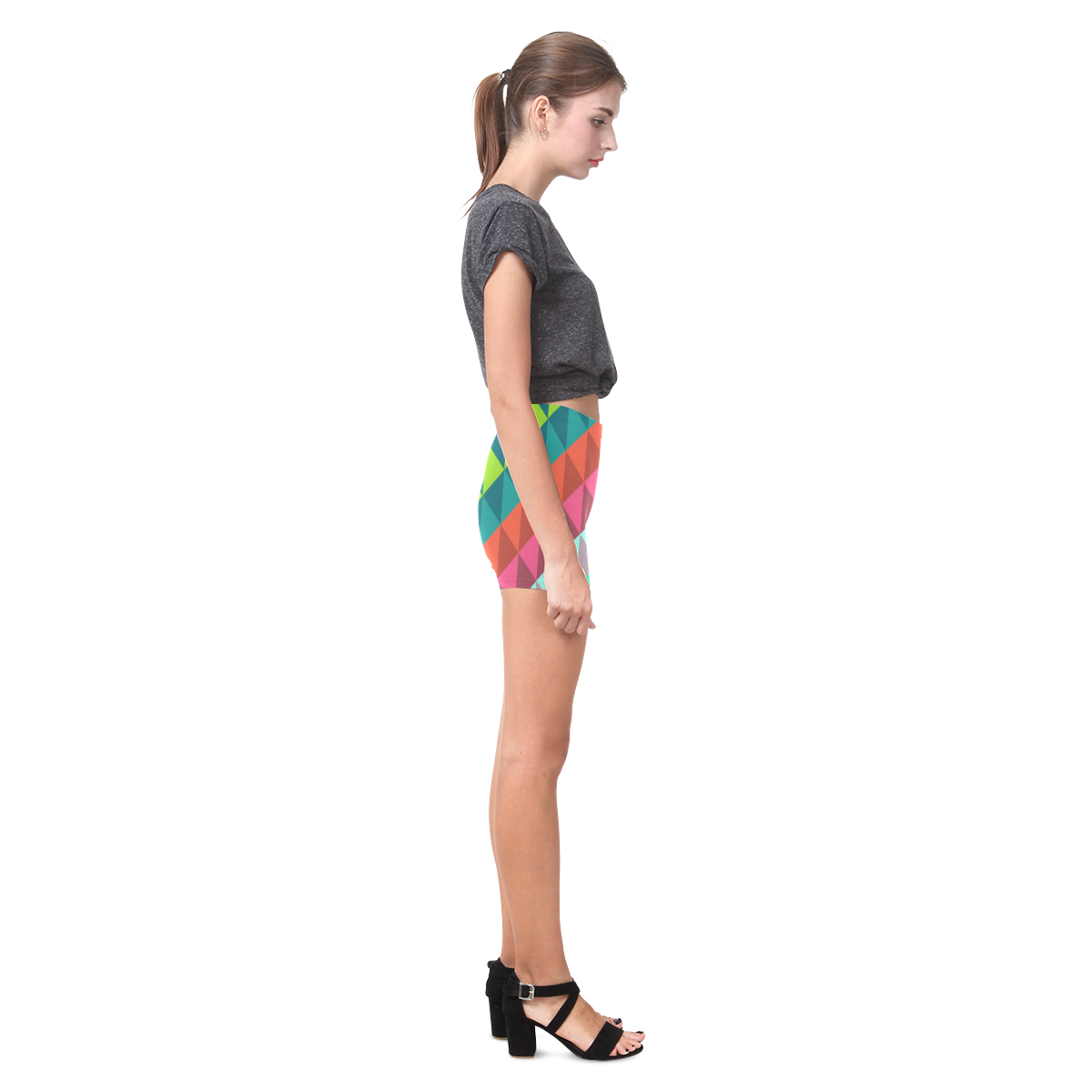 Cool Colorful Geometric Abstract Pattern Briseis Skinny Shorts (Model L04)
