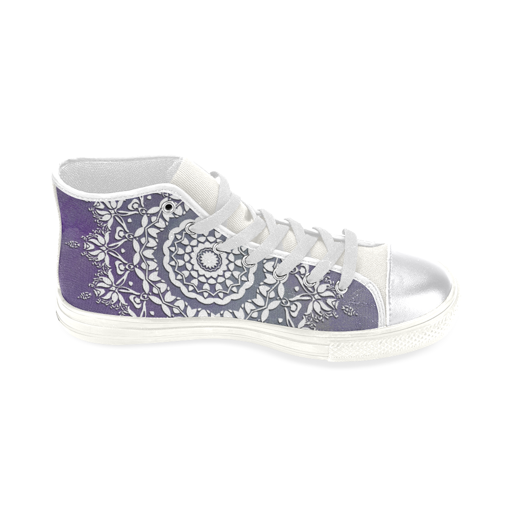 Floral watercolor Violet and white mandala Women's Classic High Top Canvas Shoes (Model 017)