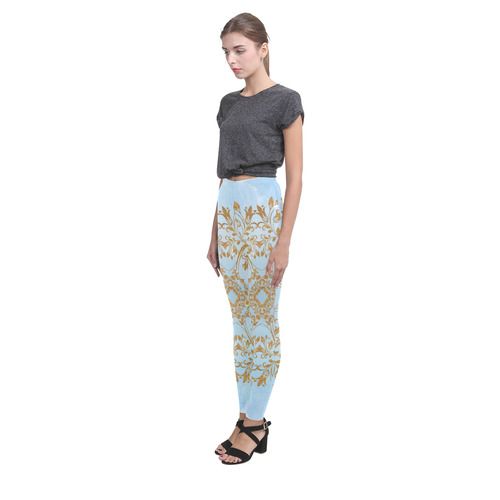 Gold and blue flourish ornament mandala Cassandra Women's Leggings (Model L01)