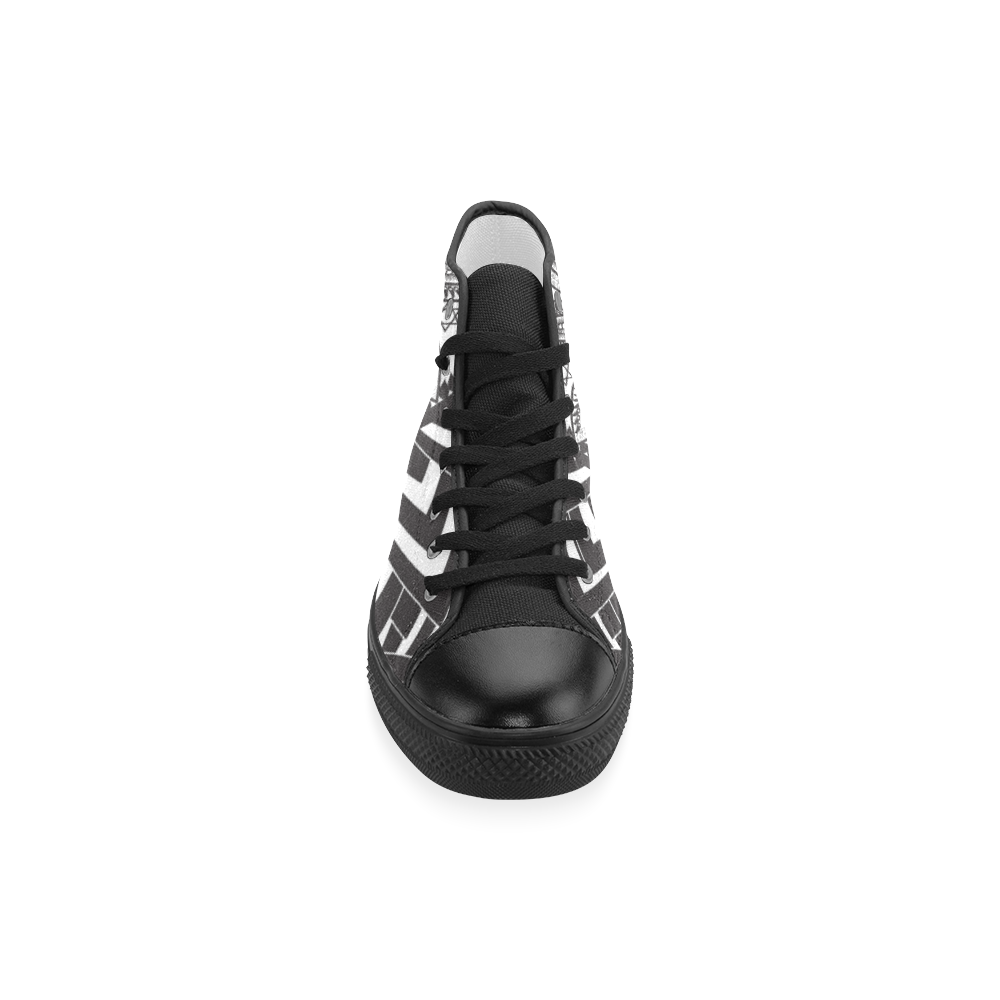 Black and white mandala Men’s Classic High Top Canvas Shoes (Model 017)