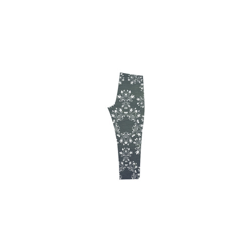 White and gray Flourish ornament mandala design Capri Legging (Model L02)