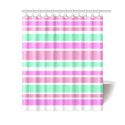 Pink Green Stripes Pattern Shower Curtain 60"x72"