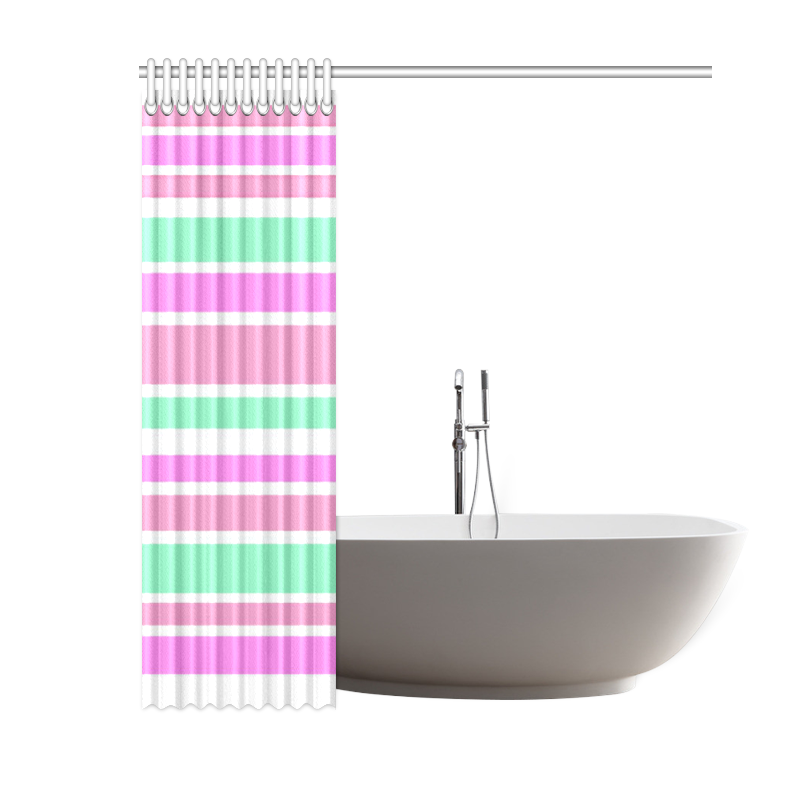 Pink Green Stripes Pattern Shower Curtain 60"x72"