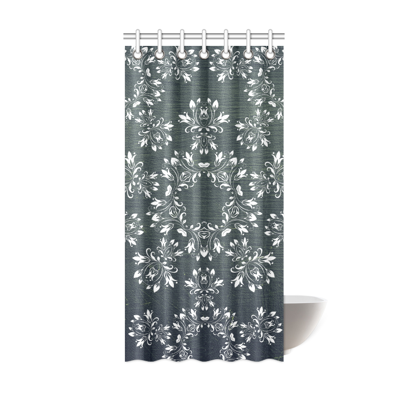 White and gray Flourish ornament mandala design Shower Curtain 36"x72"