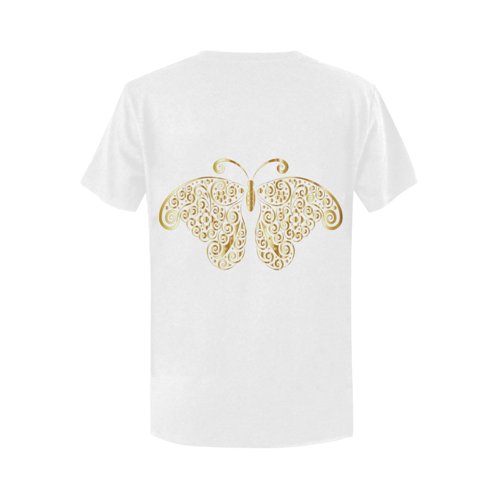 Golden Butterfly on White Women's T-Shirt in USA Size (Two Sides Printing)