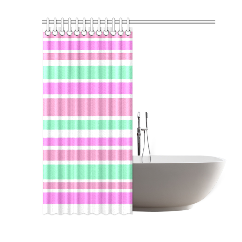 Pink Green Stripes Pattern Shower Curtain 60"x72"