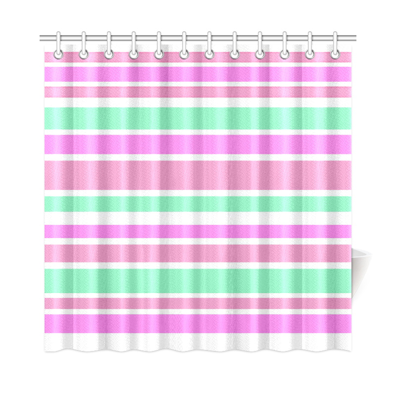 Pink Green Stripes Pattern Shower Curtain 72"x72"