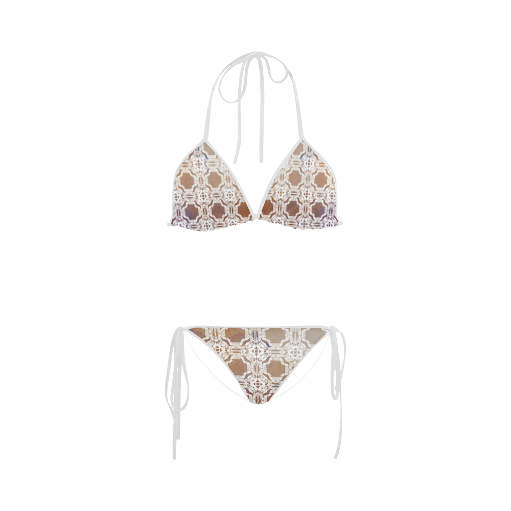 White  and gold watercolor mosaic mandala Custom Bikini Swimsuit