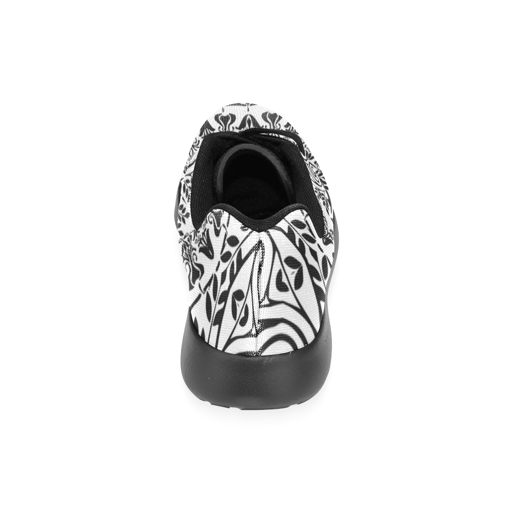 Deep black and white  mandala Women’s Running Shoes (Model 020)