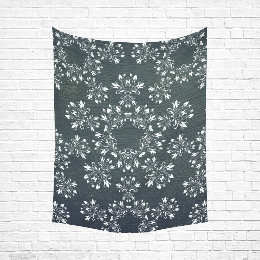 White and gray Flourish ornament mandala design Cotton Linen Wall Tapestry 60"x 80"