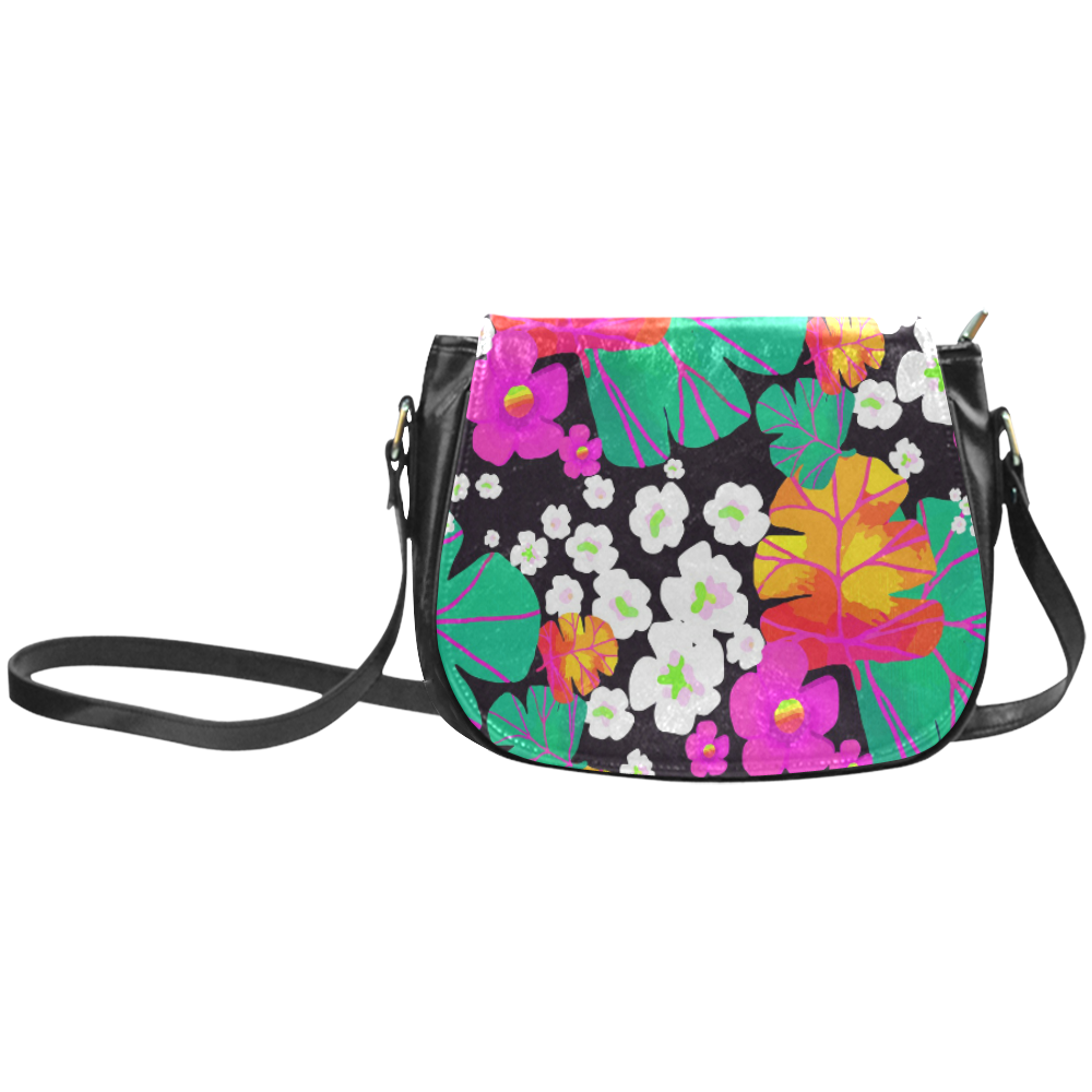 Japanese Colorful Floral Pattern Classic Saddle Bag/Small (Model 1648)