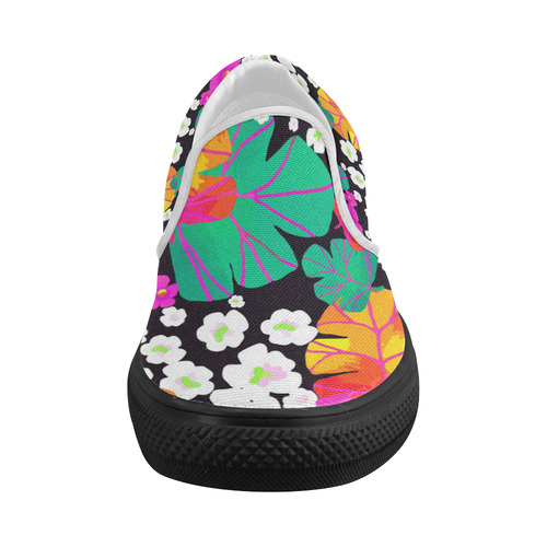 Japanese Colorful Floral Pattern Women's Slip-on Canvas Shoes (Model 019)