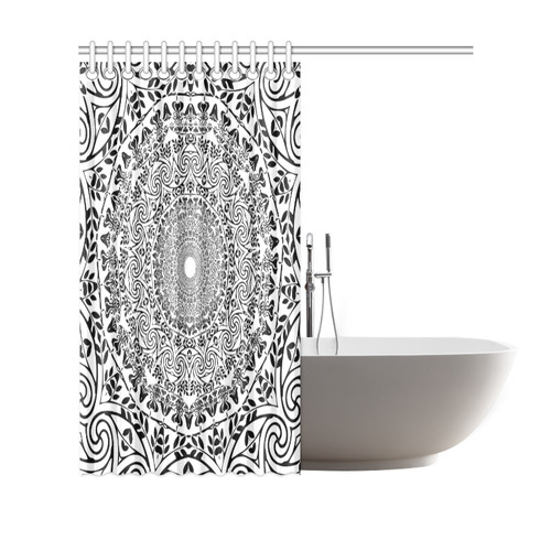 Deep black and white  mandala Shower Curtain 69"x70"