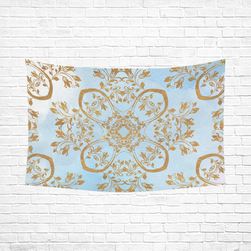 Gold and blue flourish ornament mandala Cotton Linen Wall Tapestry 90"x 60"