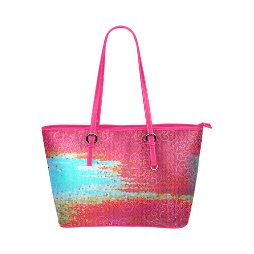 Abstract in Pink & Blue with Mandala by ArtformDesigns Leather Tote Bag/Large (Model 1651)