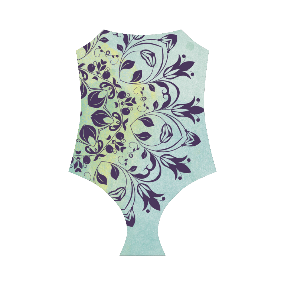 Flourish purple and blue watercolor mandala Strap Swimsuit ( Model S05)
