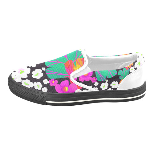 Japanese Colorful Floral Pattern Women's Unusual Slip-on Canvas Shoes (Model 019)
