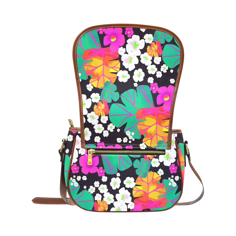 Japanese Colorful Floral Pattern Saddle Bag/Small (Model 1649) Full Customization