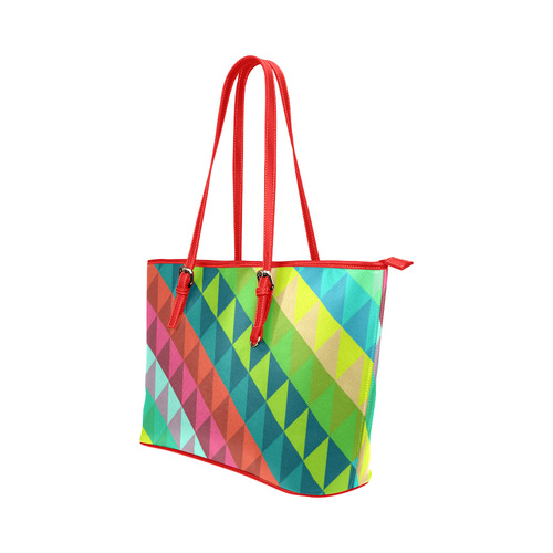 Cool Colorful Geometric Abstract Pattern Leather Tote Bag/Large (Model 1651)
