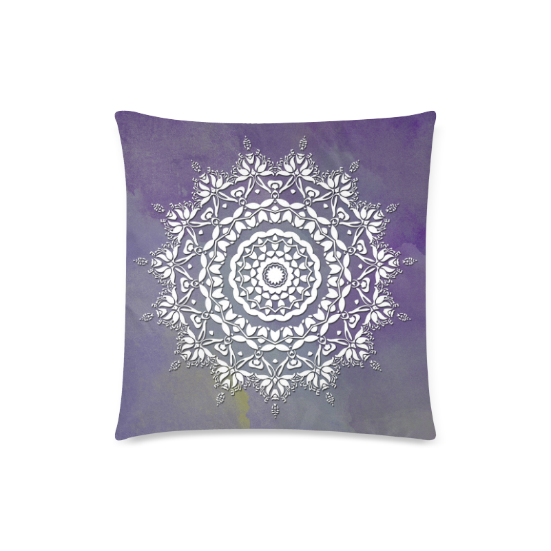 Floral watercolor Violet and white mandala Custom Zippered Pillow Case 18"x18"(Twin Sides)