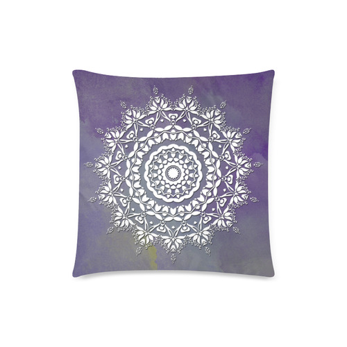 Floral watercolor Violet and white mandala Custom Zippered Pillow Case 18"x18"(Twin Sides)