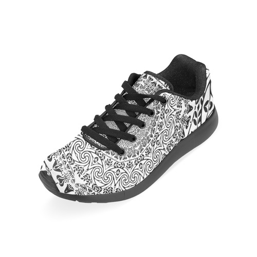 Deep black and white  mandala Men’s Running Shoes (Model 020)