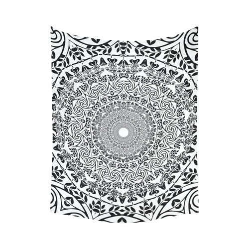 Deep black and white  mandala Cotton Linen Wall Tapestry 60"x 80"