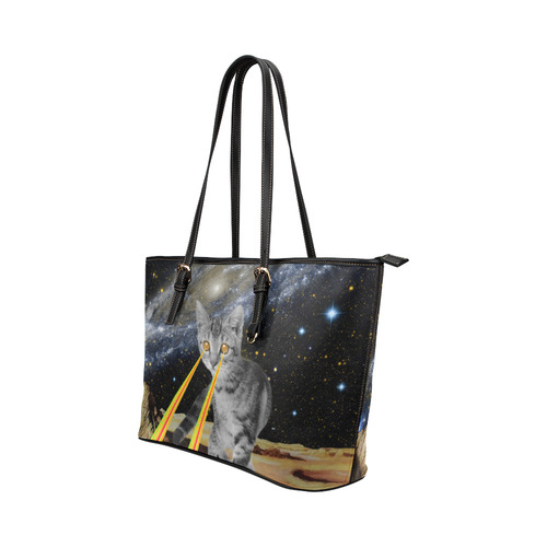 cat space Leather Tote Bag/Small (Model 1651)
