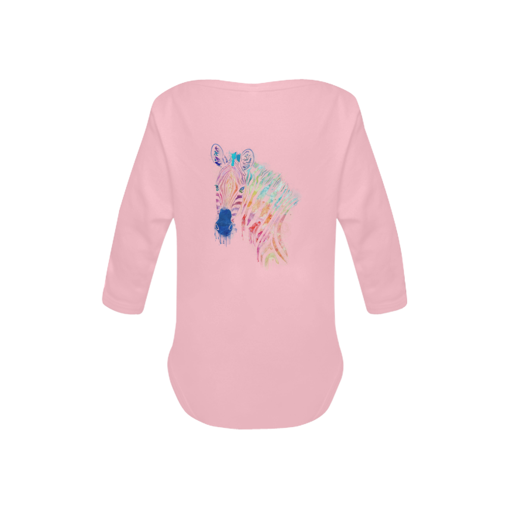 watercolor rainbow zebra Baby Powder Organic Long Sleeve One Piece (Model T27)